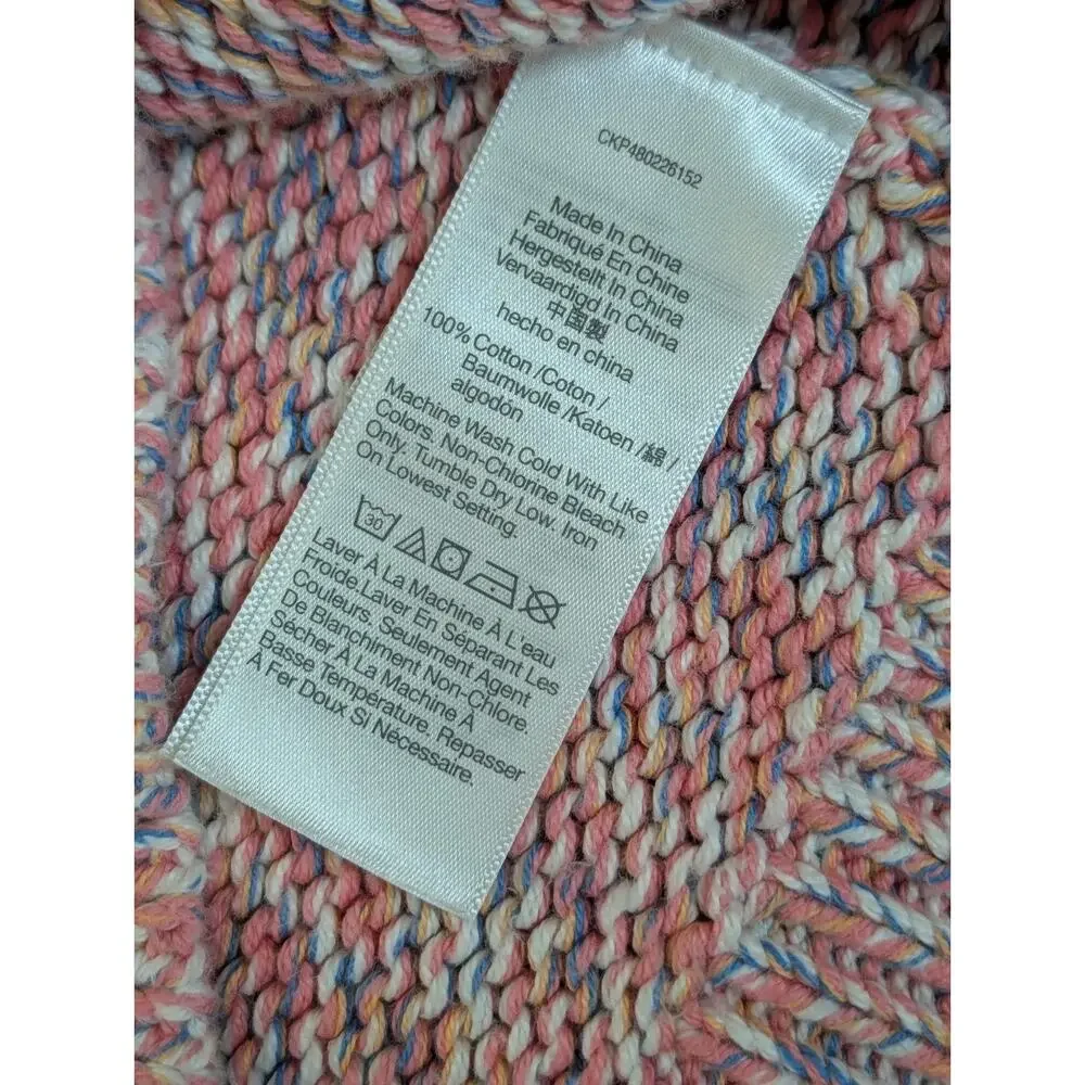 J.Crew Sweater Pink Multicolor Womens Medium Marled Chunky Cotton Knit Pullover